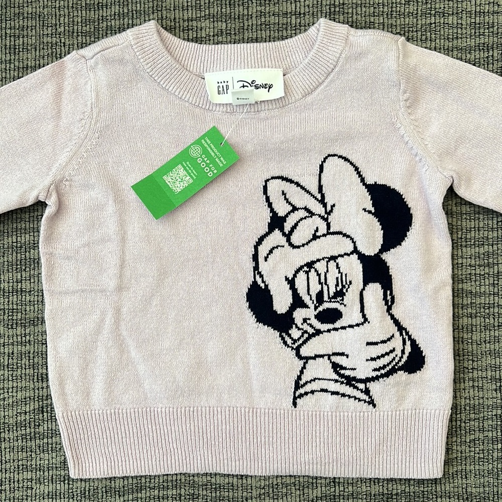 💜 BNWT baby Gap | Disney Minnie Mouse Lavender Intarsia Sweater RRP $39.99 💜